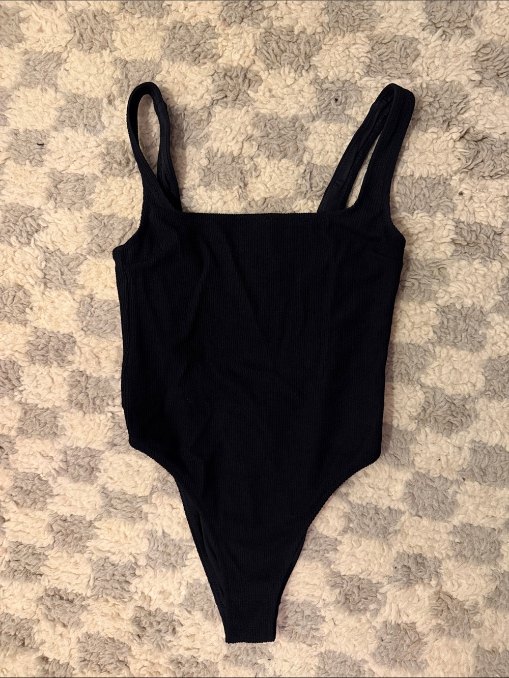 Madison Marine Square Neck Black Ribbed One Piece